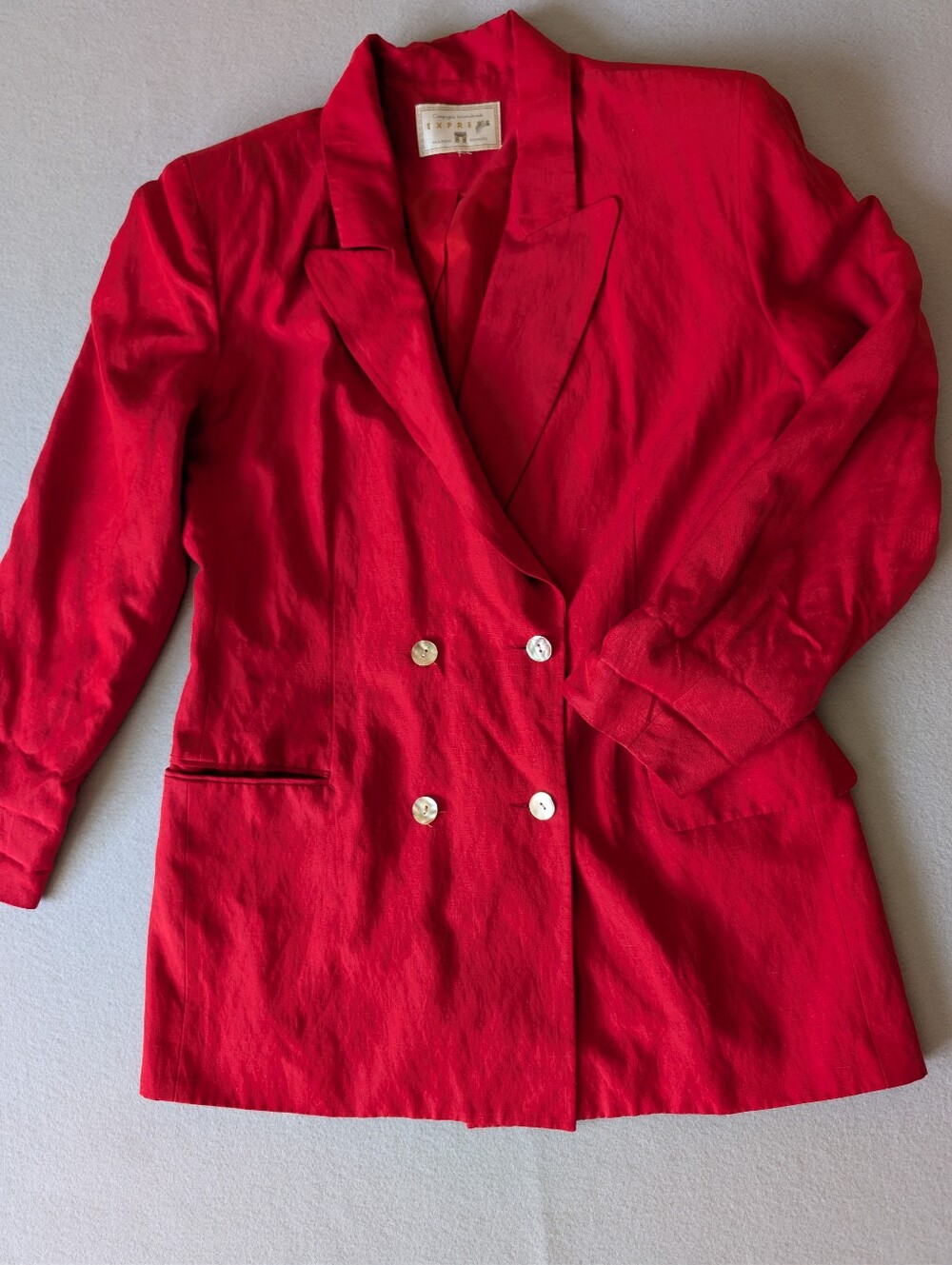 Vintage Red Silk Linen Tailored Blazer Jacket Shoulder Pads Buttons Sz 12 image 4